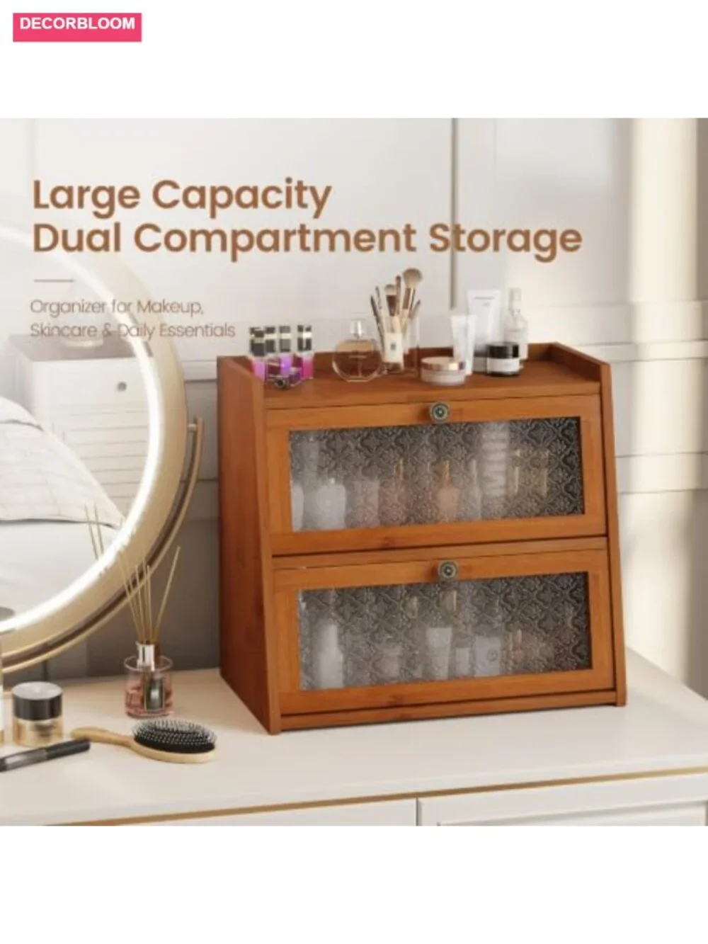 Bamboo Double Layer Bread Box for Kitchen Countertop Storage